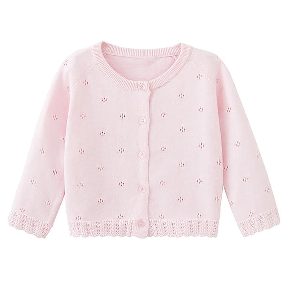 tarylea Baby Toddler Girls Clothes Crew Neck Ruffled Hem Eyelet Cardigan Long Sleeve Solid Color Jackets Casual Breathable Fall Infant Tops for 6 Months-5 Years