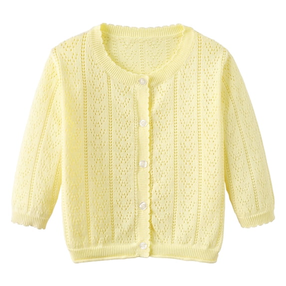tarylea Baby Toddler Girls Clothes Scoop Neck Button down Eyelet Cardigan Solid Color Long Sleeve Ruffled Jackets Casual Fall Infant Tops for 18 Months-7 Years