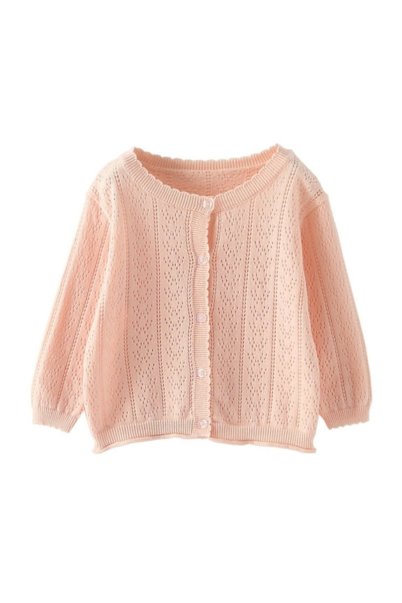 Baby Toddler Girls Clothes Scoop Neck Button down Eyelet Cardigan Solid Color Long Sleeve Ruffled Jackets Casual Fall Infant Tops for 18 Months-7 Years