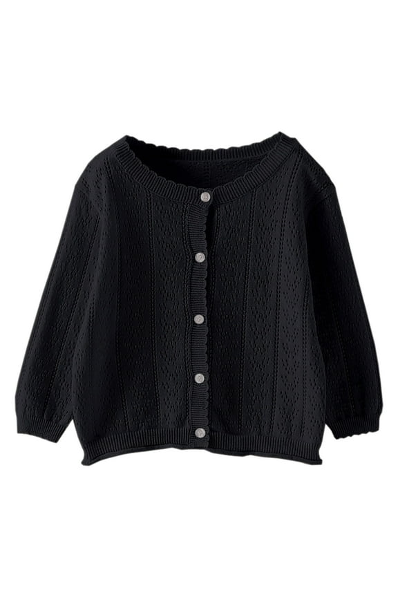 Baby Toddler Girls Clothes Scoop Neck Button down Eyelet Cardigan Solid Color Long Sleeve Ruffled Jackets Casual Fall Infant Tops for 18 Months-7 Years