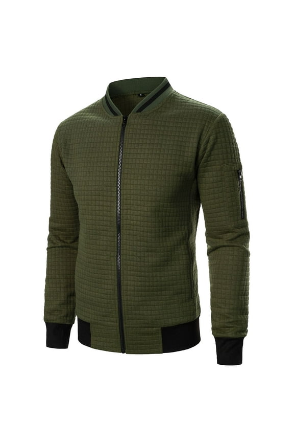 Baseball Jackets for Men Long Sleeve Full Zipper Standing Collar Coat Casual Fall Workout Solid Color Tops