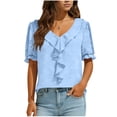 thumbnail image 1 of tarylea Blouses for Women Dressy Casual Ruffled V Neck Puff Short Sleeve Loose Fitting Summer Cute Shirts, 1 of 6