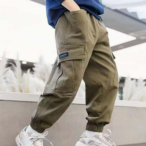 tarylea Boy's Cargo Joggers Pants Cinch Bottom Elastic Waist Pants with Multi Pockets Casual Loose Comfy Outdoor Pants