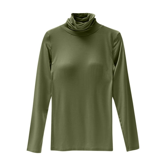 tarylea Built in bra tops for Women Long Sleeve Turtle Neck Cotton Underwear Casual Stretch Homewear Fitted Sleepshirt