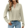thumbnail image 1 of tarylea Business Casual Tops V Neck Pleated Shirts Long Sleeve Solid Color Blouse Trendy Loose Dressy Fall Office Shirts, 1 of 7