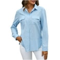 thumbnail image 1 of tarylea Business Casual Tops for Women Lapel Button down Shirts with Pockets U Shaped Hem Tops Casual Work Office Shirts, 1 of 5