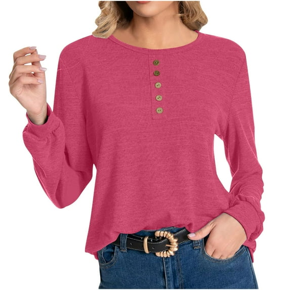 tarylea Business Casual Tops for Women Trendy Button Front Crew Neck Knitted Shirts Loose Solid Color Work Office Shirts