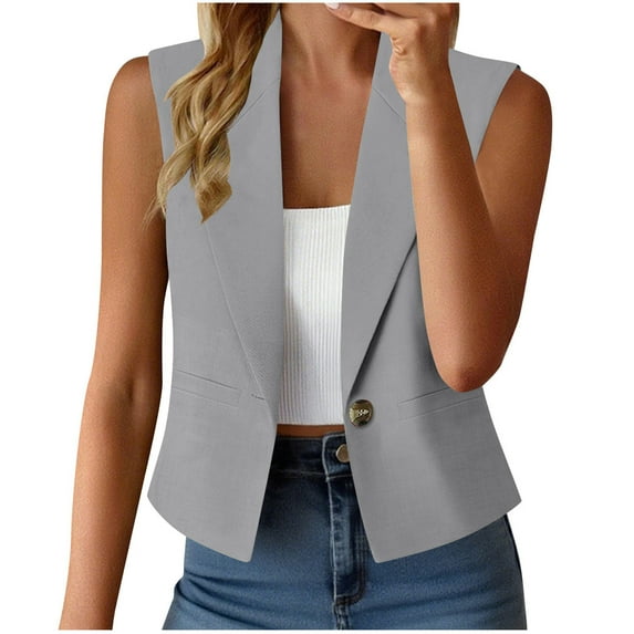 tarylea Business Casual Tops for Women Turn down Collar Button down Blazer Vests Solid Color Sleeveless Suit Jackets Trendy Loose Summer Tops