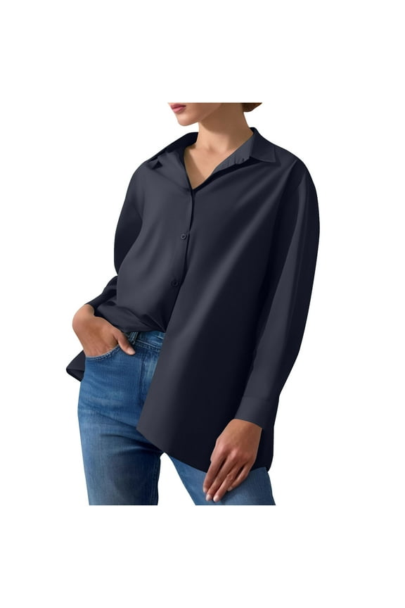 Business Casual Tops for Women Turndown Collar Shirts Split Back Buttons Tops Loose Work Office Shirts