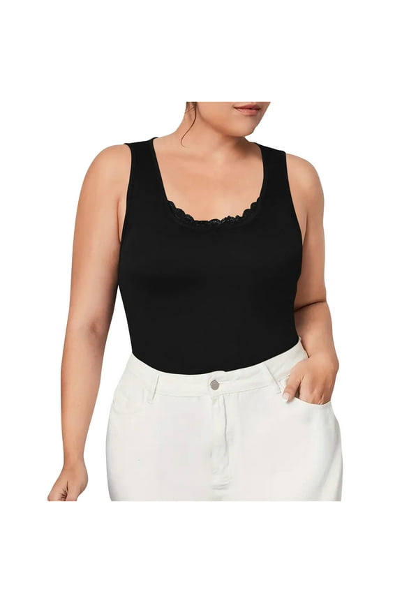 Camisole Tank Tops for Women Sleeveless Lace Scoop-Neck Slim Fitting Summer Soft Plus Size Tops