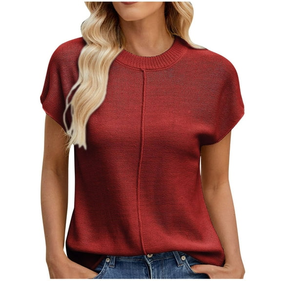 tarylea Cap Sleeve Tops for Womens Summer Casual Crew Neck Sweater Lightweight Knit Pullover Top Loose Fitted