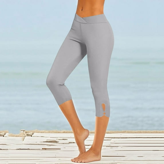 tarylea Capri Pants for Women Cross Front Slim Fitted Leggings 3/4 Length Pants Solid Color Stretch Pants Casual Comfy Trendy Pants