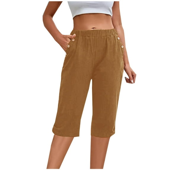 tarylea Capri Pants for Women Drawstring High Waisted Knee Length Capris Straight Leg Summer Cropped Lounge Trousers