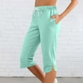 thumbnail image 1 of tarylea Capri Pants for Women Elastic Waist Slit Hem Trousers Drawstring Solid Color Pants with Pockets Casual Fitted Dressy Pants, 1 of 8