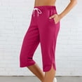 thumbnail image 1 of tarylea Capri Pants for Women Elastic Waist Slit Hem Trousers Drawstring Solid Color Pants with Pockets Casual Fitted Dressy Pants, 1 of 7