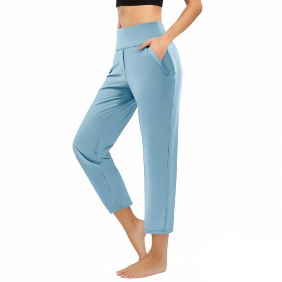 tarylea Capri Pants for Women High Rise Solid Color Trousers Stretch Loose Pants with Pockets Casual Comfy Workout Yoga Pants