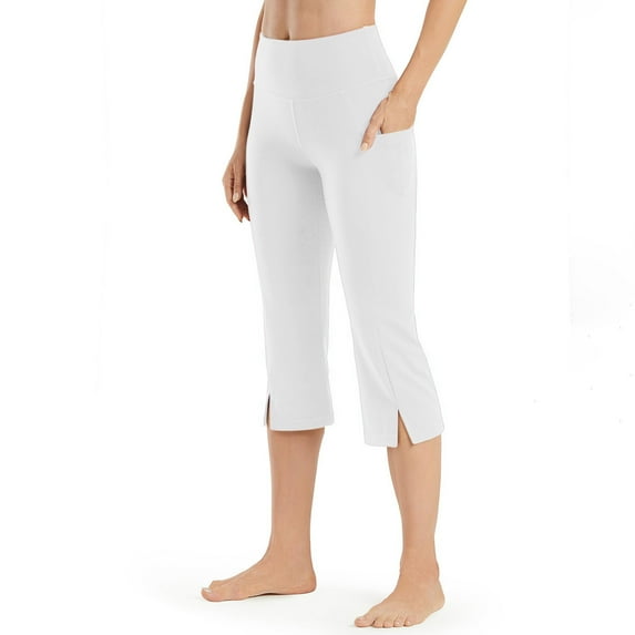 tarylea Capri Pants for Women High Waist Slit Hem Trousers Solid Color Fitted Pants with Pockets Casual Comfy Stretch Summer Yoga Pants