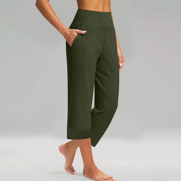tarylea Capri Pants for Women Solid Color Wide Leg Trousers High Rise Loose Pants with Pockets Casual Comfy Stretch Dailywear Pants