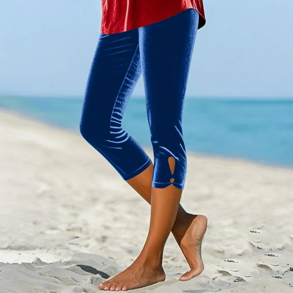 tarylea Capri Pants for Women Velour Slim Fitted Elastic Waist Pants Solid Color Eyelet Dressy Pants Casual Comfy Stretch Dailywear Pants