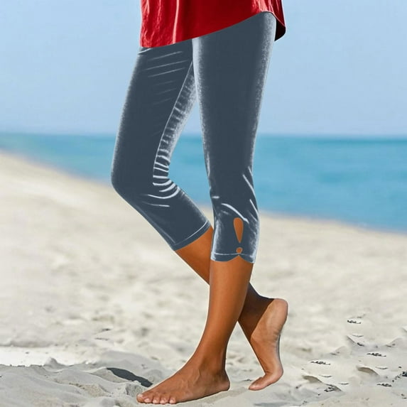 tarylea Capri Pants for Women Velour Slim Fitted Elastic Waist Pants Solid Color Eyelet Dressy Pants Casual Comfy Stretch Dailywear Pants