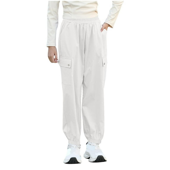 tarylea Cargo Joggers for Boys Girls High Waisted Sweatpants Solid Color Track Pants with Pockets