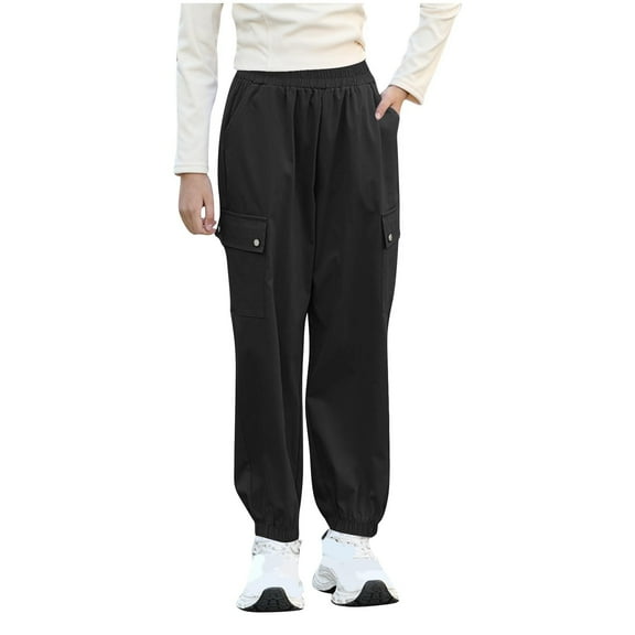 tarylea Cargo Joggers for Boys Girls High Waisted Sweatpants Solid Color Track Pants with Pockets