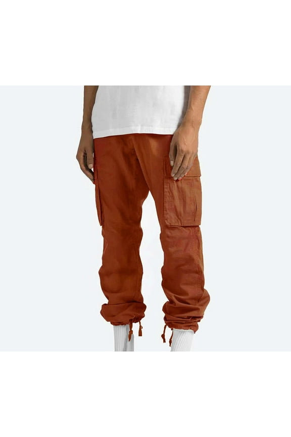 Cargo Pants for Men Open Bottom Elastic Waist Drawstring Trousers with Multi Pockets Casual Loose Outdoor Workout Pants