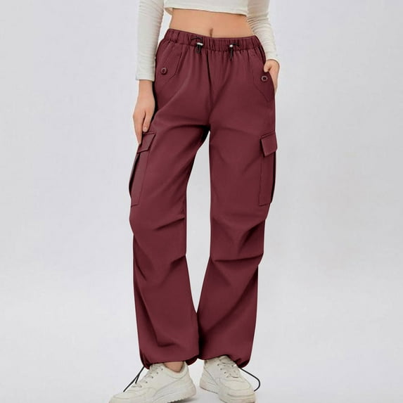 tarylea Cargo Pants for Women Drawstring Cinch Bottom Trousers Solid Color Elastic Waist Pants with Multi Pockets Casual Workout Pants