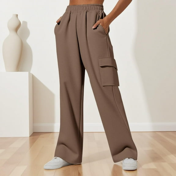 tarylea Cargo Pants for Women Elastic Waist Solid Color Sweatpants Wide Leg Loose Trousers with Pockets Casual Workout Pants