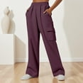 thumbnail image 1 of tarylea Cargo Pants for Women Elastic Waist Solid Color Sweatpants Wide Leg Loose Trousers with Pockets Casual Workout Pants, 1 of 4