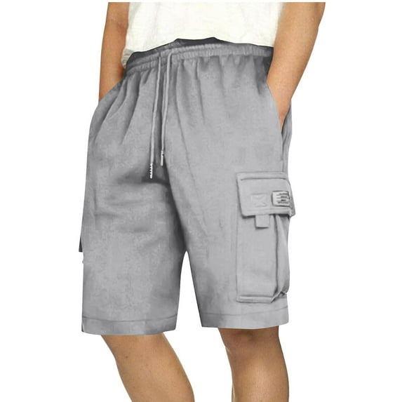 tarylea Cargo Shorts for Men Elastic Waist Drawstring Shorts Solid Color Knee Length Shorts with Pockets Casual Loose Summer Shorts