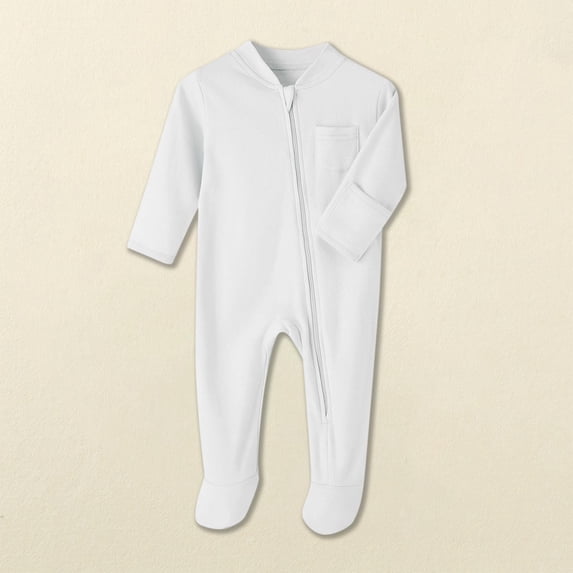 tarylea Child Cotton Footed Rompers Long Sleeve Full Zipper Crew Neck Jumpsuits Casual Fall Comfy Plain Unisex Rompers