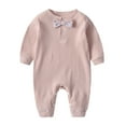 thumbnail image 1 of tarylea Clothes for Baby Girls Boys Crew Neck Button Rompers with Bow Tie Solid Color Long Sleeve Ribbed Outfits Casual Fall Basic Jumpsuits for 0-1.5 Years, 1 of 7