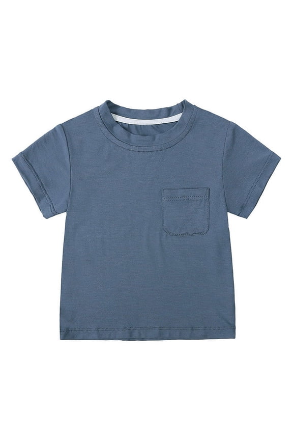 Clothes for Infant Baby Girls Boys Short Sleeve Crew Neck Tops Solid Color Cotton Stretch Tops with Pocket Casual Comfy Breathable Toddler Tops for 3 Months-3 Years
