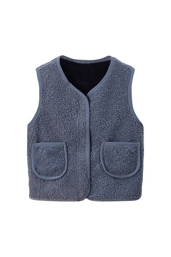 Clothes for Toddler Baby Girls Boys Full Zipper Plush Vests V Neck Sleeveless Solid Color Tops with Pockets Casual Winter Warm Infant Tops for 1-12 Years