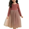 thumbnail image 1 of tarylea Clothes for Toddler Baby Girls Mesh Patchwork Scoop Neck Long Sleeve Dress Solid Color Fitted Dress Casual Party Birthday Infant Dresses for 4-16 Years, 1 of 4