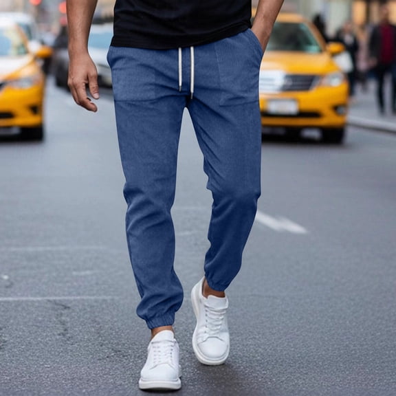 tarylea Corduroy Joggers for Men Cinch Bottom Elastic Waist Drawstring Trousers Casual Fitted Comfy Fall Pants with Pockets