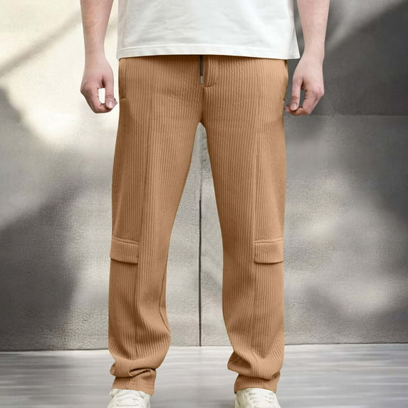 tarylea Corduroy Pants for Men Straight Leg Elastic Waist Drawstring Trousers Casual Comfy Fall Solid Color Pants with Pockets