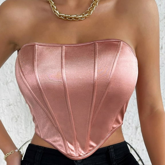 tarylea Corset Top for Women Sleeveless Strapless Tube Top Stretchy Slim Fitted Summer Tops Vest Solid Color
