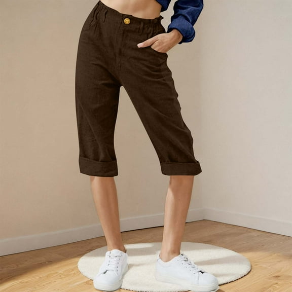 tarylea Cotton Linen Capri Pants for Women Straight Leg Cropped Pants Casual Lightweight Breathable Summer Pants
