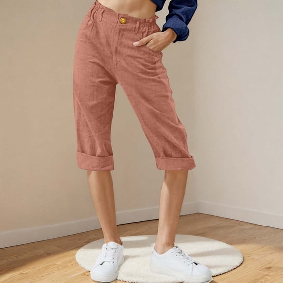 tarylea Cotton Linen Capri Pants for Women Straight Leg Cropped Pants Casual Lightweight Breathable Summer Pants