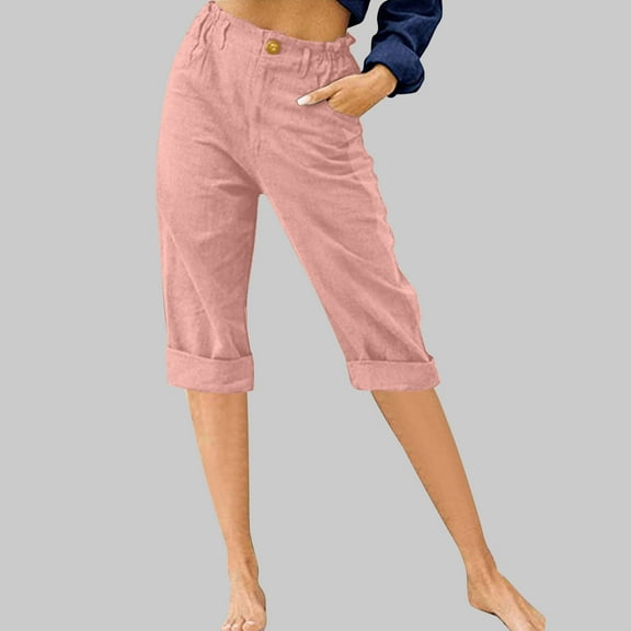 tarylea Cotton Linen Capri Pants for Women Straight Leg Cropped Pants Casual Lightweight Breathable Summer Pants