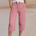 thumbnail image 1 of tarylea Cotton Linen Pants for Women Elastic Waist Drawstring Capri Pants Solid Color Lightweight Pants with Pockets Casual Loose Breathable Pants, 1 of 5