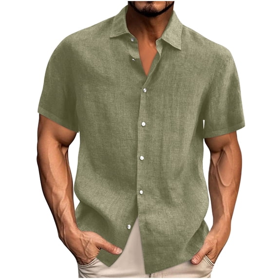 tarylea Cotton Linen Shirts for Men Short Sleeve Button down Turn down Collar T-Shirts Casual Summer Lightweight Breathable Tops