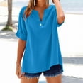 thumbnail image 1 of tarylea Cotton Linen Shirts for Women Notch Neck Button Shirts Elbow Length Sleeve Solid Color Tops Casual Summer Breathable Tops, 1 of 4