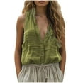 thumbnail image 1 of tarylea Cotton Linen Tank Tops for Women Button down Sleeveless Shirts Deep V Neck Loose Comfy Tunic Top, 1 of 6