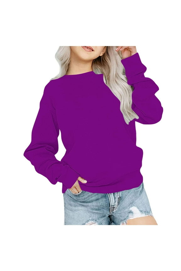 Crew Neck Sweatshirt for Toddler Baby Girls Boys Solid Color Long Sleeve Pullover Casual Loose Fall Tops Basic Athletic Workout Infant Tops for 2-12 Years