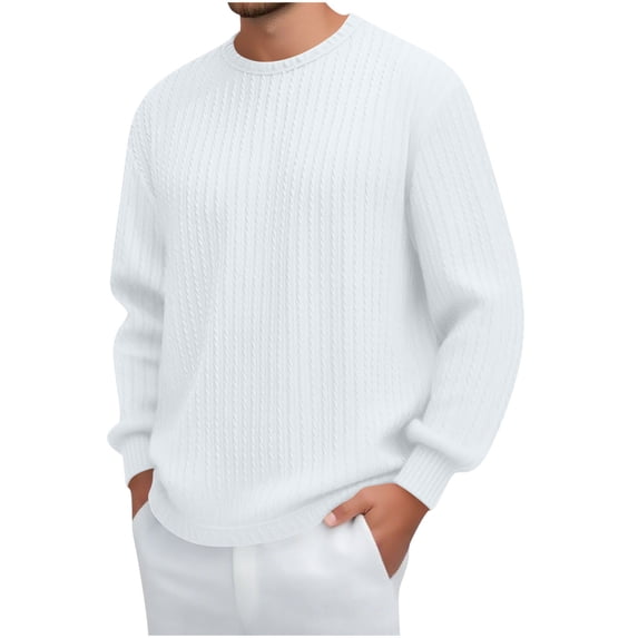 tarylea Crew Neck Sweatshirt for Men Long Sleeve Cinch Cuff Pullover Casual Loose Comfy Dressy Solid Color Tops