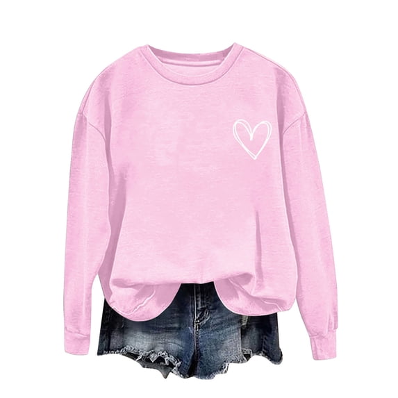 tarylea Crew Neck Sweatshirt for Women Cute Love Heart Printed Long Sleeve Pullover Tops Casual Comfy Loose T-Shirt Tops