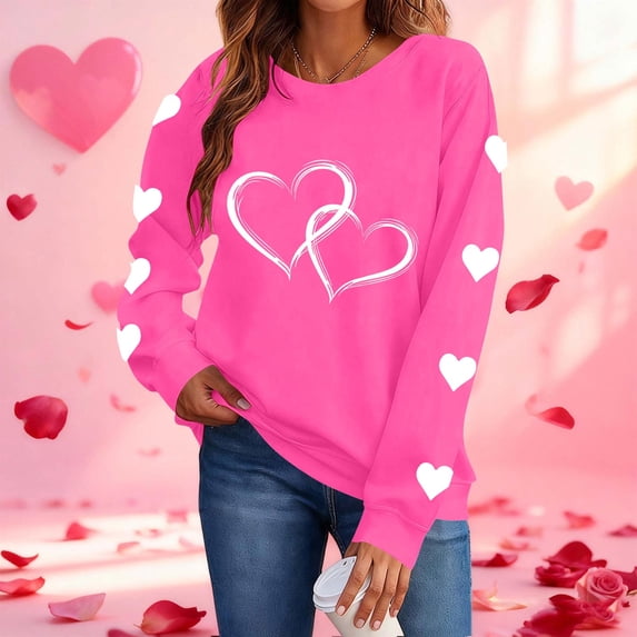 tarylea Crew Neck Sweatshirt for Women Heart Printed Long Sleeve Pullover Casual Loose Spring Comfy Festival Cute Blouse Tops